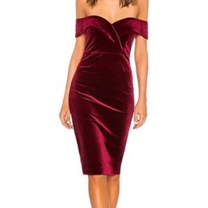 Vintage Bardot Off the Shoulder Velvet Dress in Deep Red